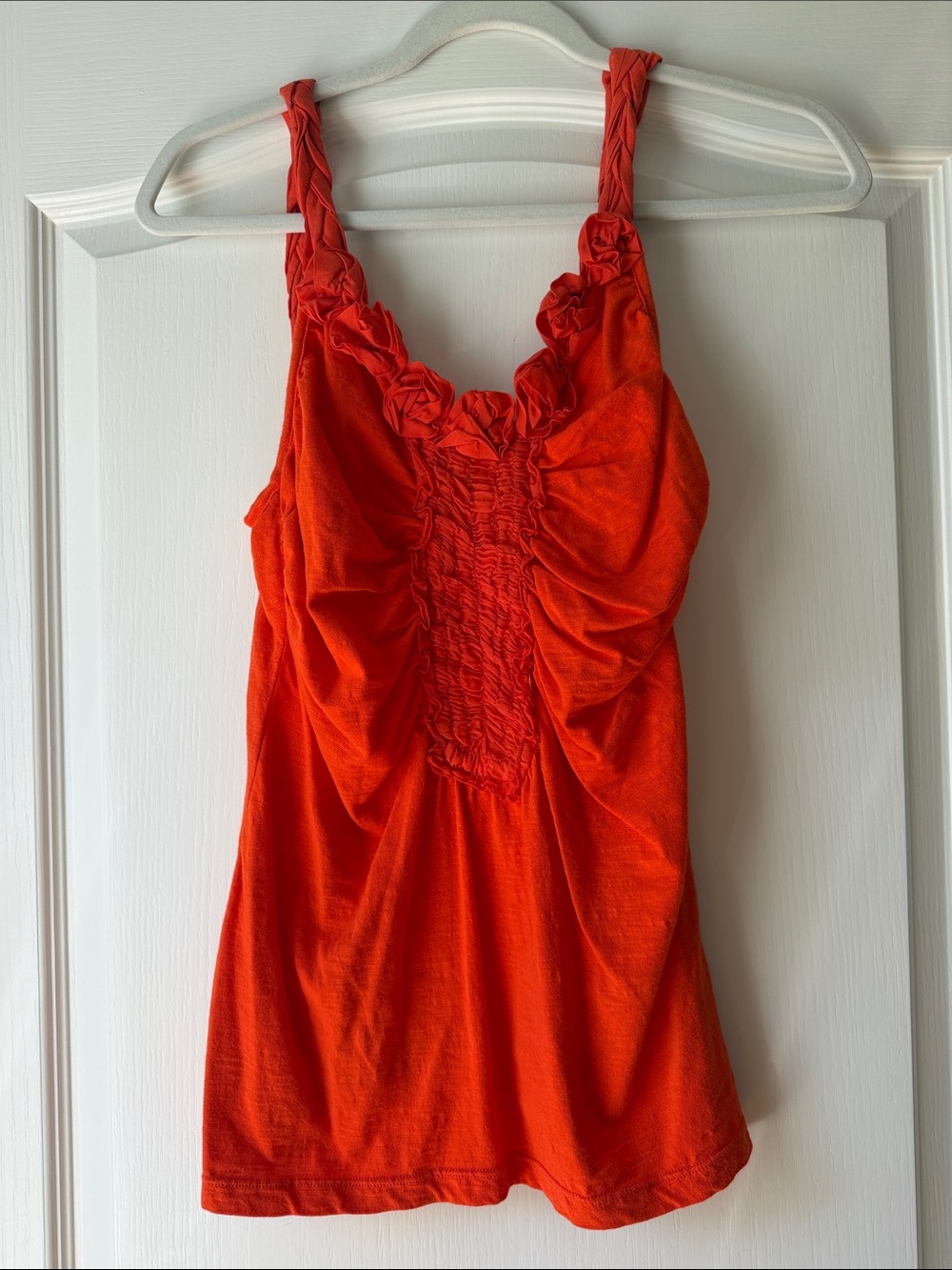 Bordeaux Orange Braided-Strap Smocked Front Tank Top
